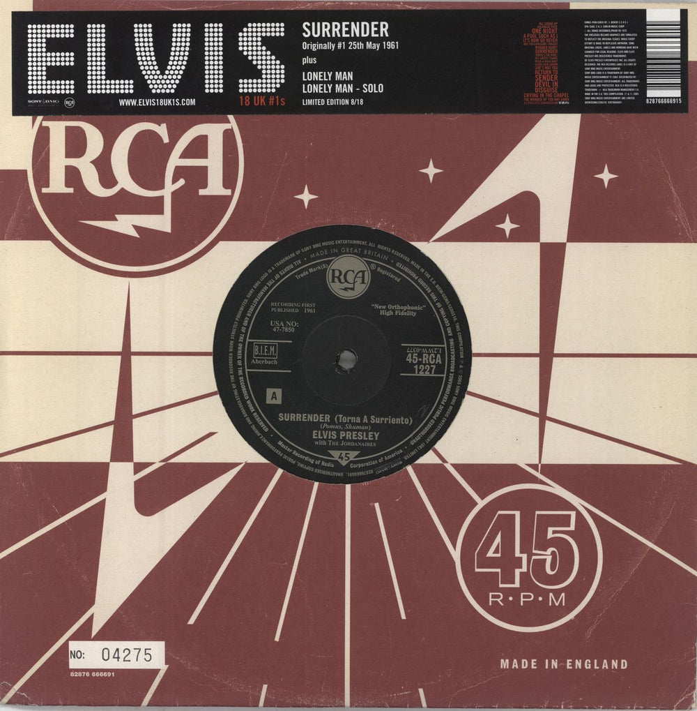 Elvis Presley Surrender [Numbered] UK 10" vinyl single (10 inch record) 82876666691