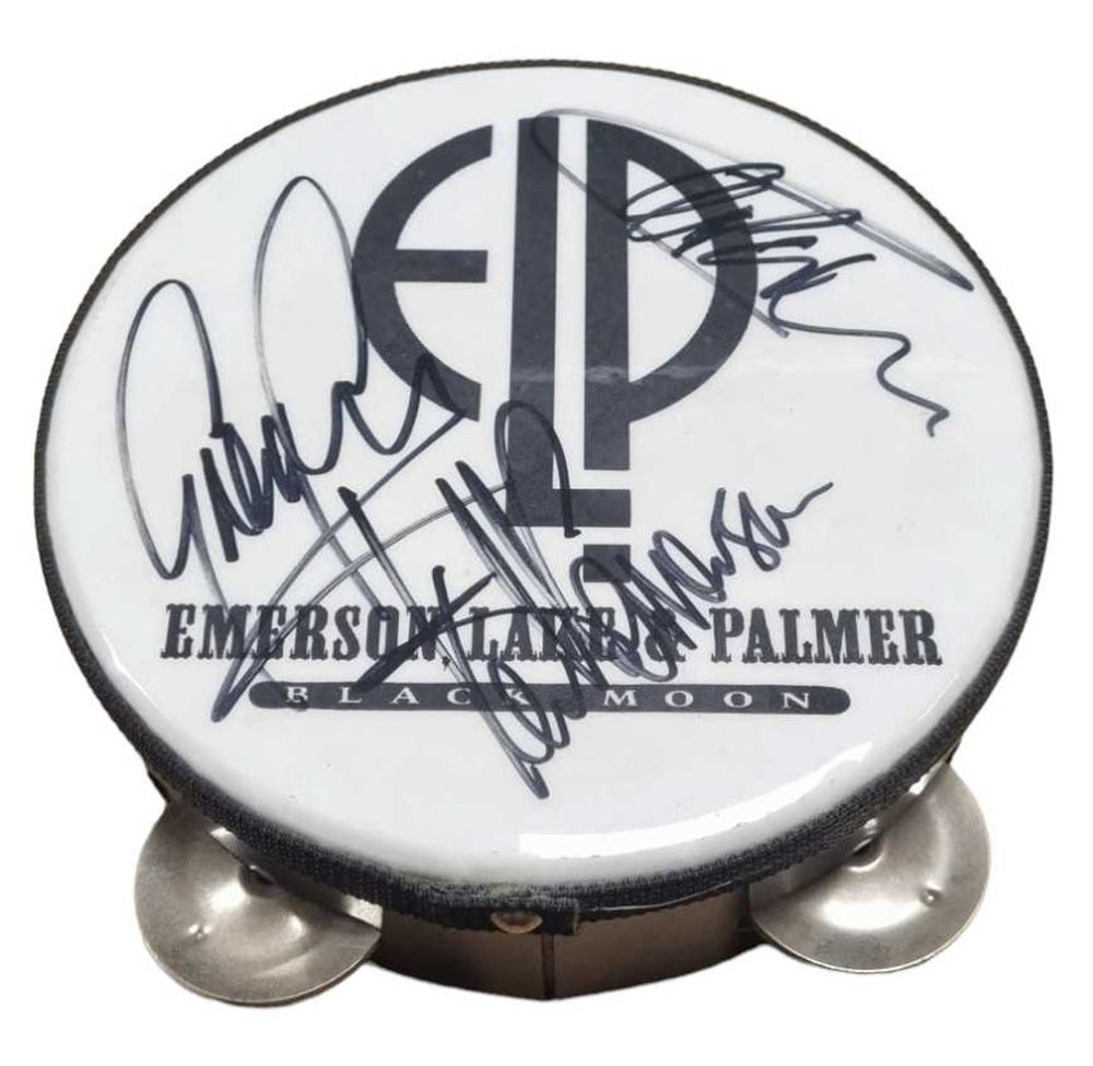 Emerson Lake & Palmer Black Moon - Tambourine Fully Autographed UK memorabilia