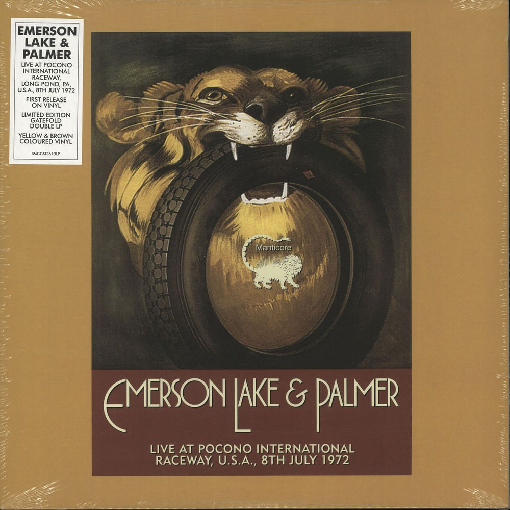 Emerson Lake & Palmer Live at Pocono Raceway, USA, 1972 - RSD19 - Brown & Yellow Vinyl - Sealed UK 2-LP vinyl record set (Double LP Album) BMGCAT361DLP