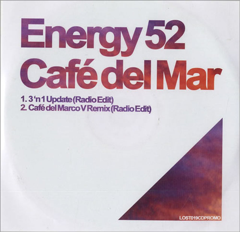 Energy 52 Cafe Del Mar UK Promo CD-R acetate CD-R ACETATE