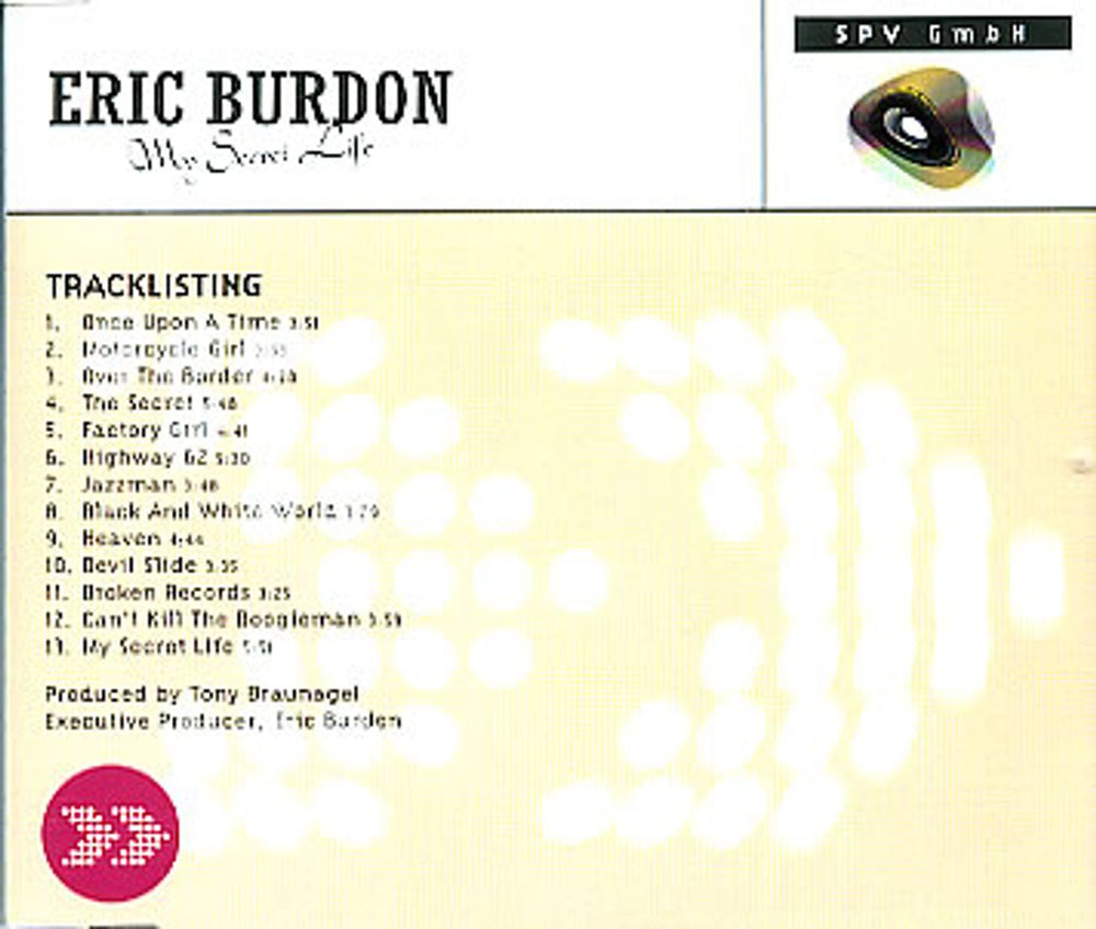 Eric Burdon My Secret Life German Promo CD album (CDLP) SPV80000630