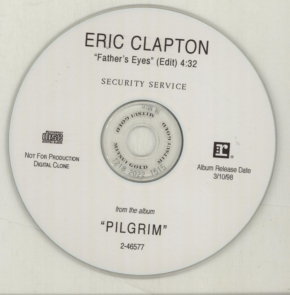 Eric Clapton Fathers Eyes - Edit US Promo CD-R acetate CLPCRFA122153