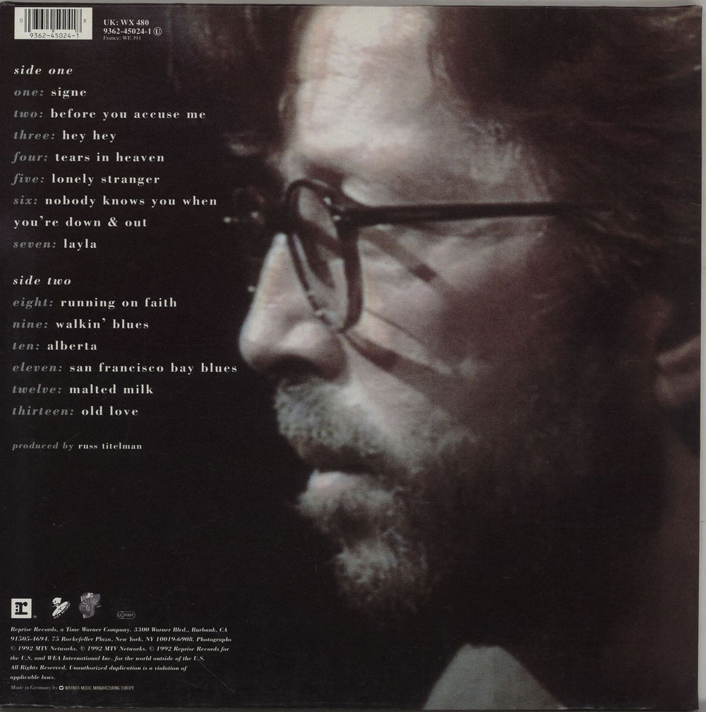 Eric Clapton Unplugged - EX UK vinyl LP album (LP record) 093624502418