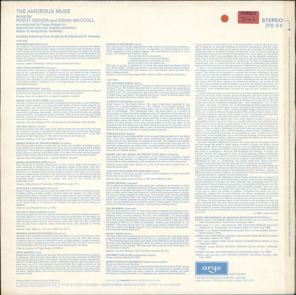 Ewan MacColl & Peggy Seeger The Amorous Muse UK vinyl LP album (LP record)