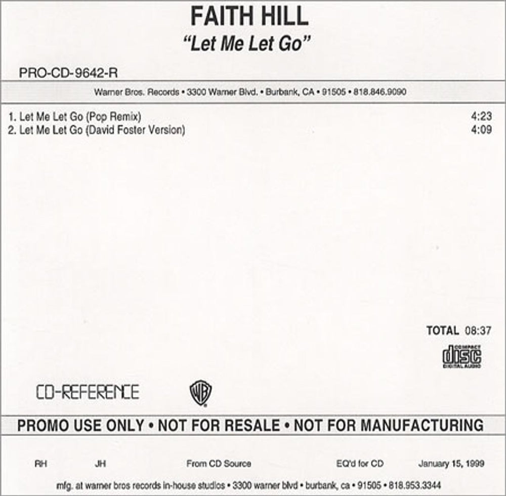 Faith Hill Let Me Let Go US Promo CD-R acetate FHICRLE199452