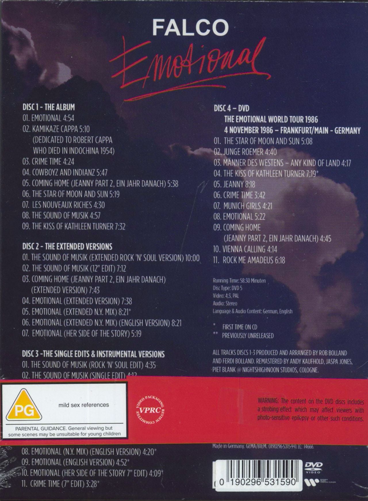 Set　UK　Deluxe　3-disc　Edition　CD/DVD　Sealed　—　Falco　Emotional: