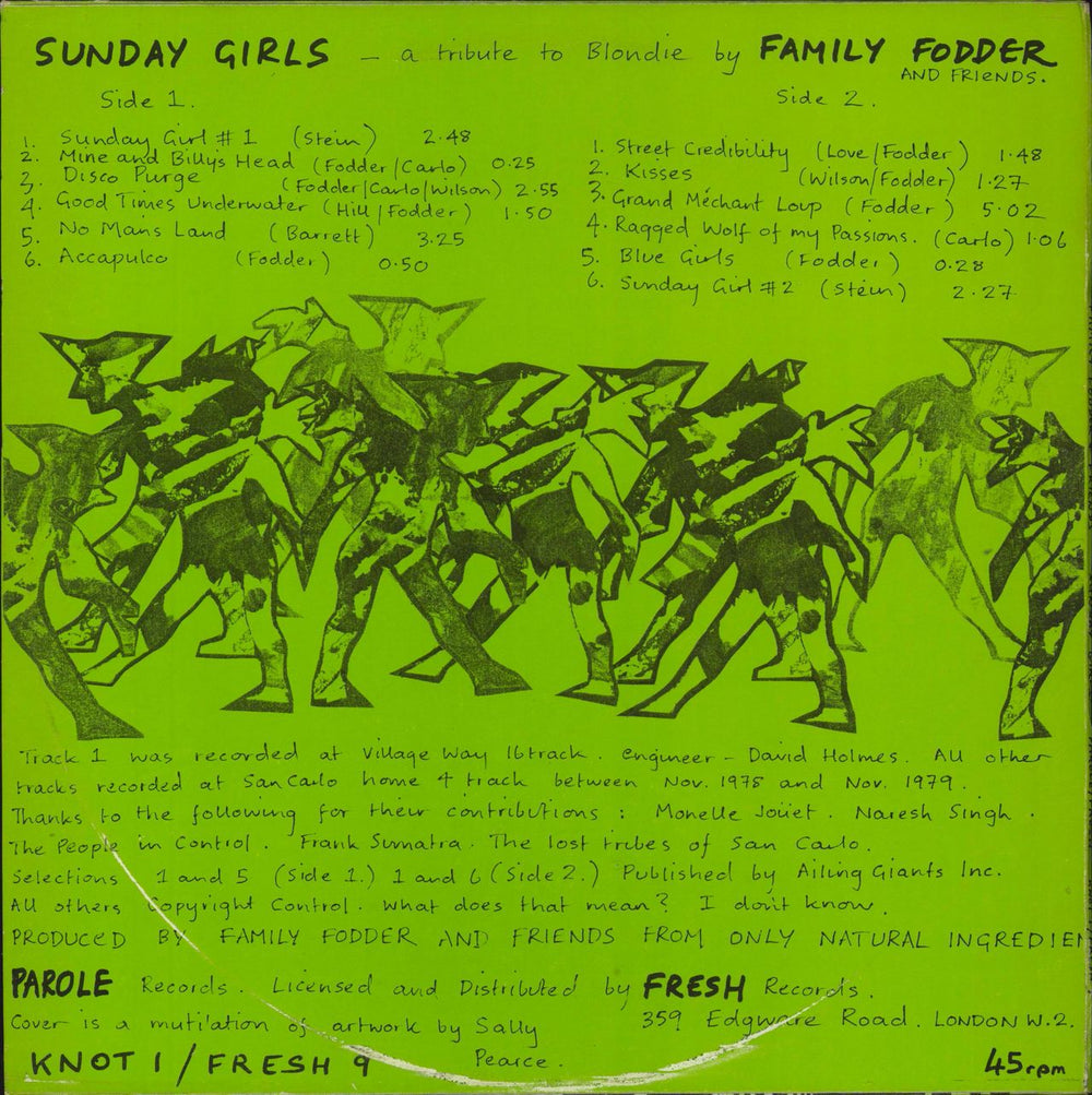 Family Fodder Sunday Girls (A Tribute To Blondie By Family Fodder And Friends) UK 12" vinyl single (12 inch record / Maxi-single)