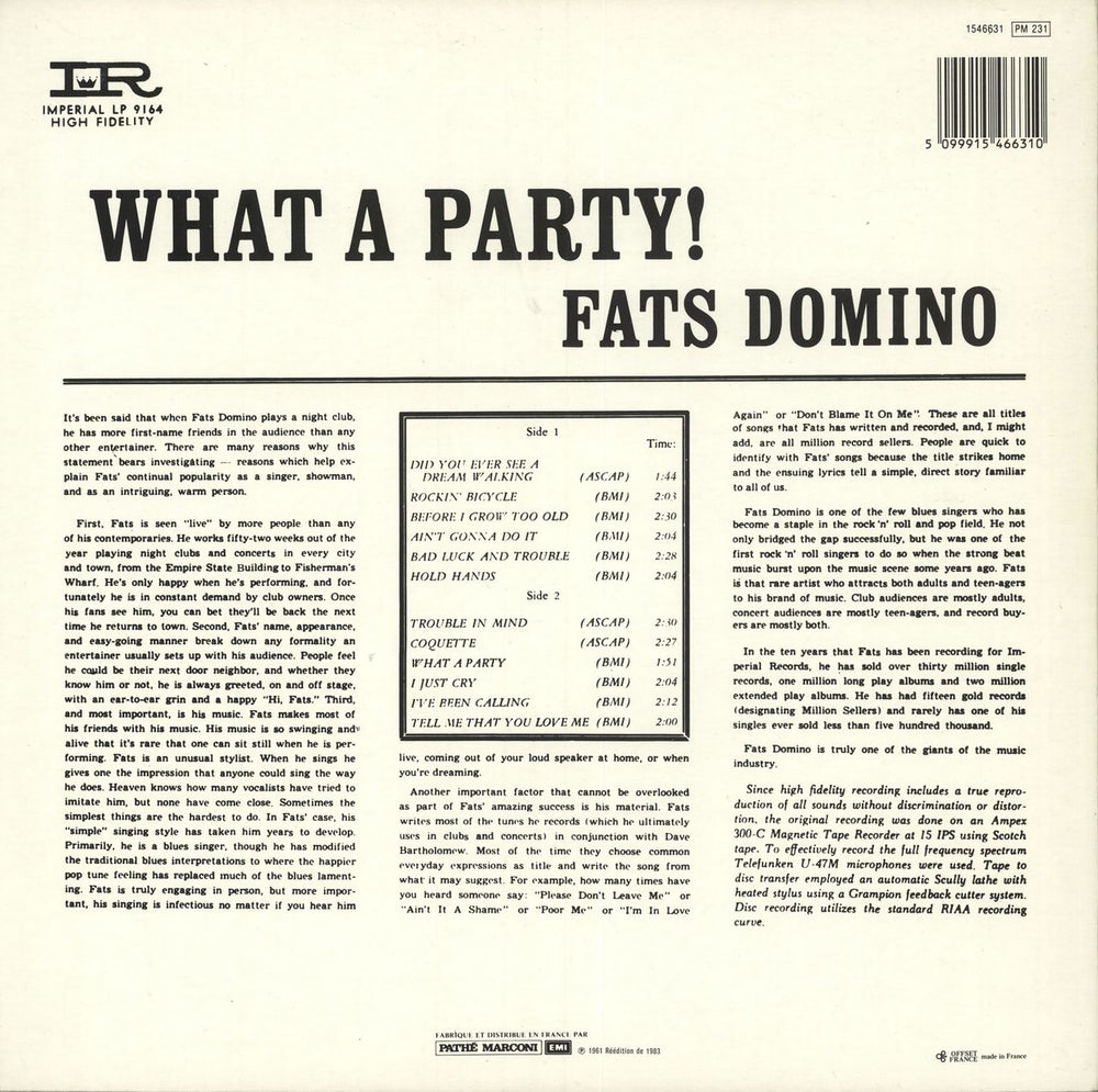 Fats Domino What A Party! - MONO French vinyl LP album (LP record)