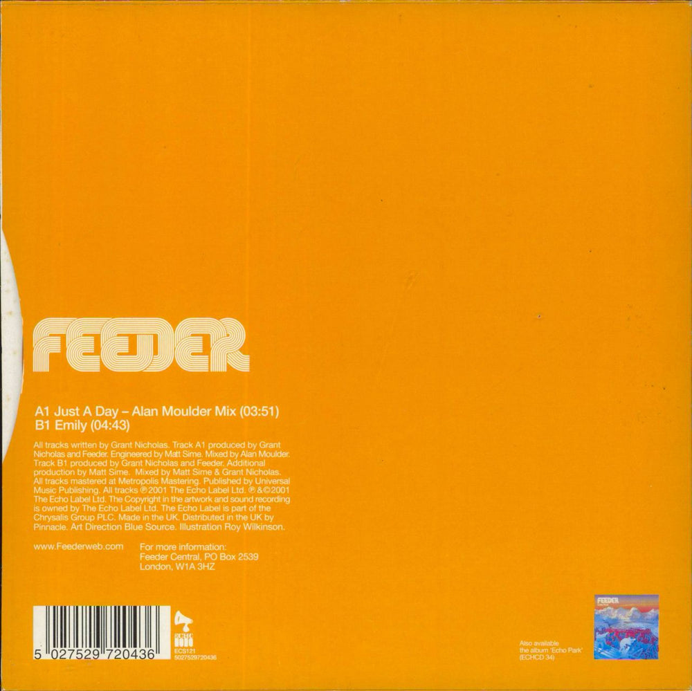Feeder Just A Day EP - Orange vinyl UK 7" vinyl single (7 inch record / 45) 5027529720436