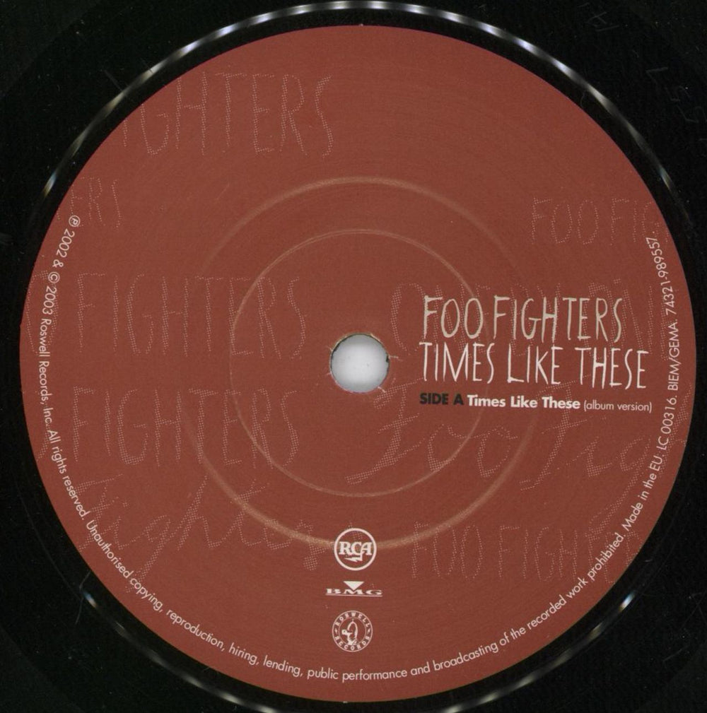 Foo Fighters Times Like These UK 7" vinyl single (7 inch record / 45) FOO07TI231761