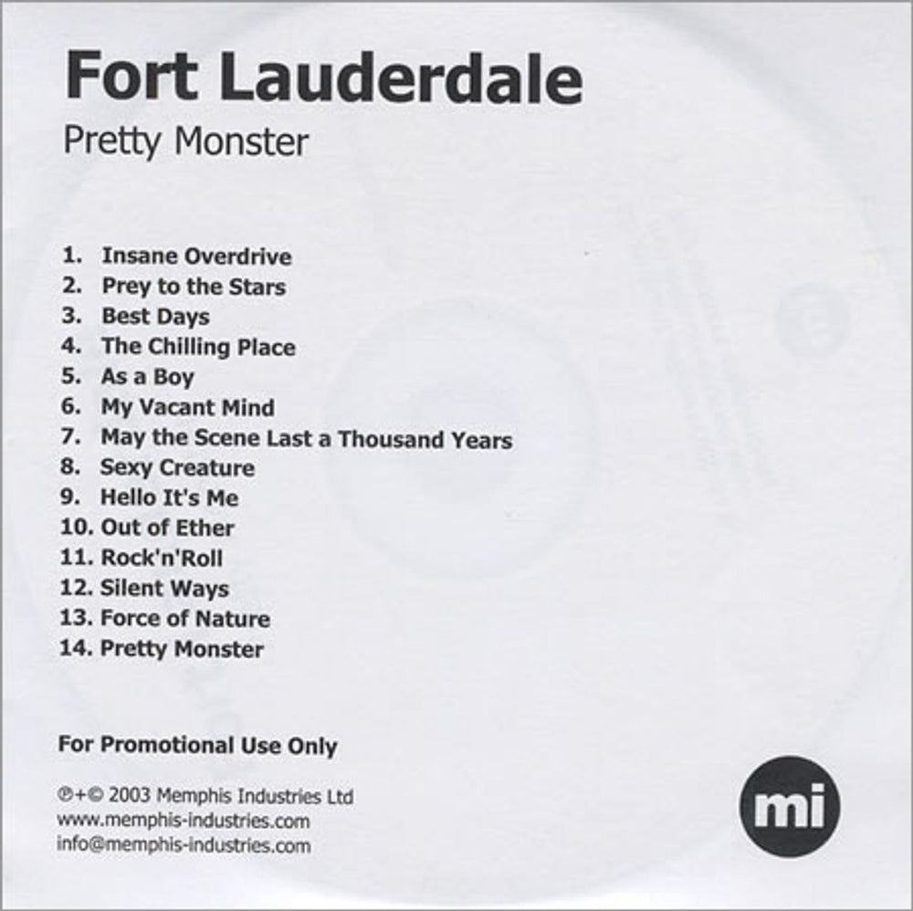 Fort Lauderdale Pretty Monster UK Promo CD-R acetate CD-R ACETATE