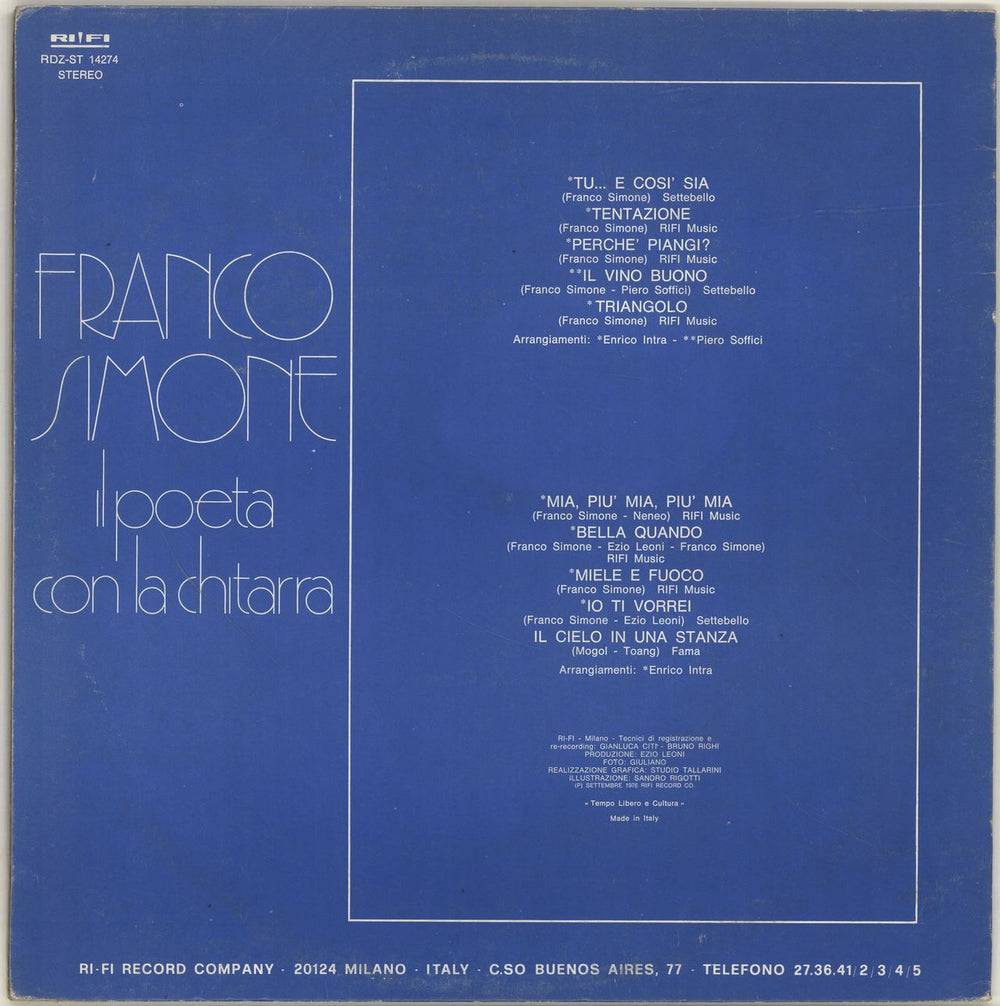 Franco Simone Il Poeta Con La Chitarra Italian vinyl LP album (LP record)