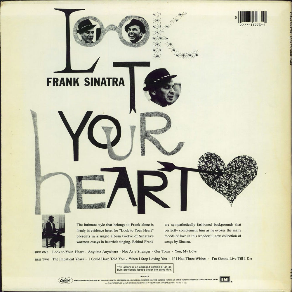 Frank Sinatra Look To Your Heart US vinyl LP album (LP record) 077771197314