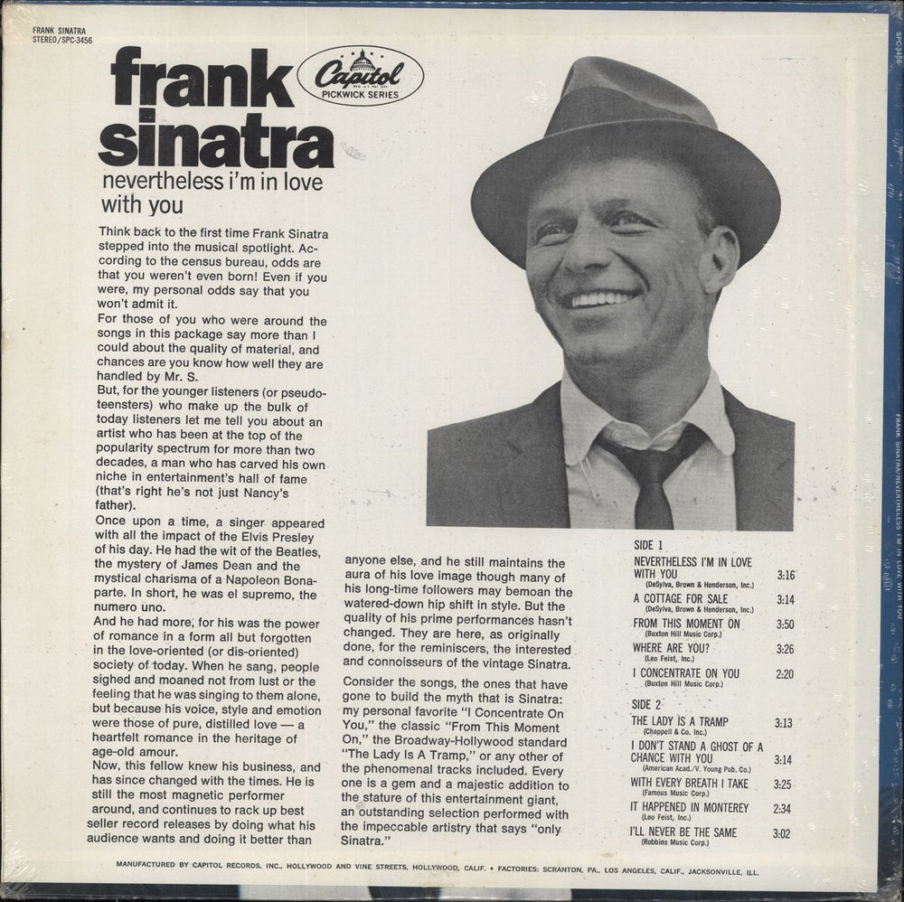 Frank Sinatra Nevertheless I'm In Love With You US vinyl LP album (LP record)