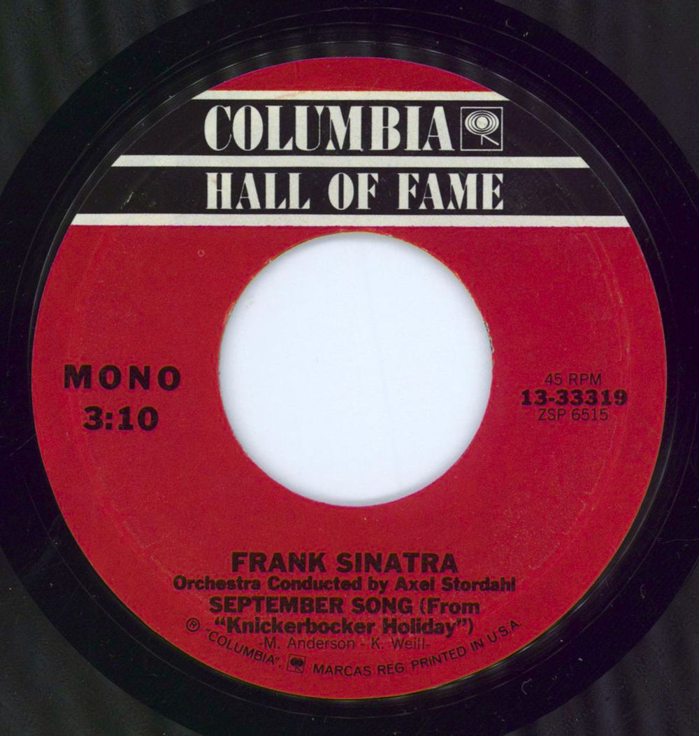 Frank Sinatra September Song US 7" vinyl single (7 inch record / 45) 13-33319