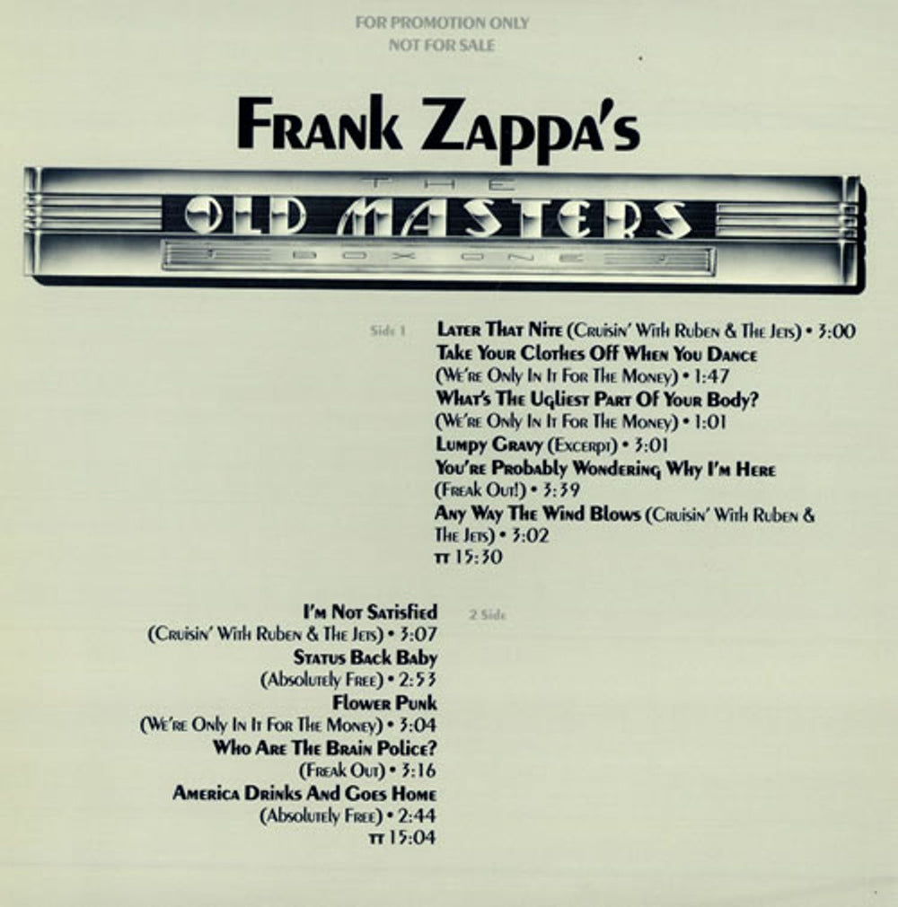 Frank Zappa The Old Masters Box One Sampler US Promo vinyl LP album (LP record) BPR7X4-1