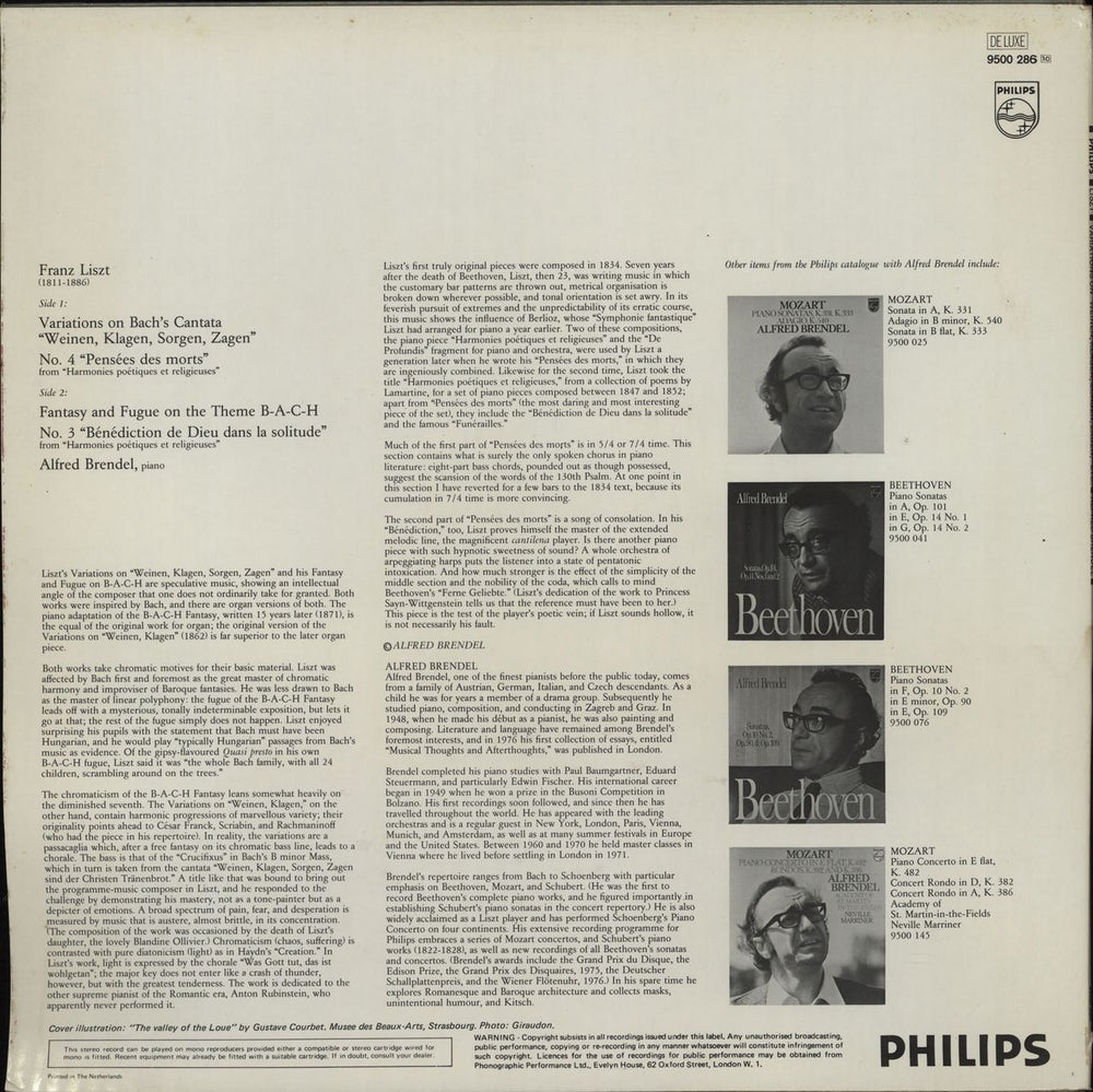 Franz Liszt Variations On "Weinen, Klagen, Sorgen, Zagen" / "Pensées Des Morts" / Fantasy and Fugue On B-A-C-H UK vinyl LP album (LP record)