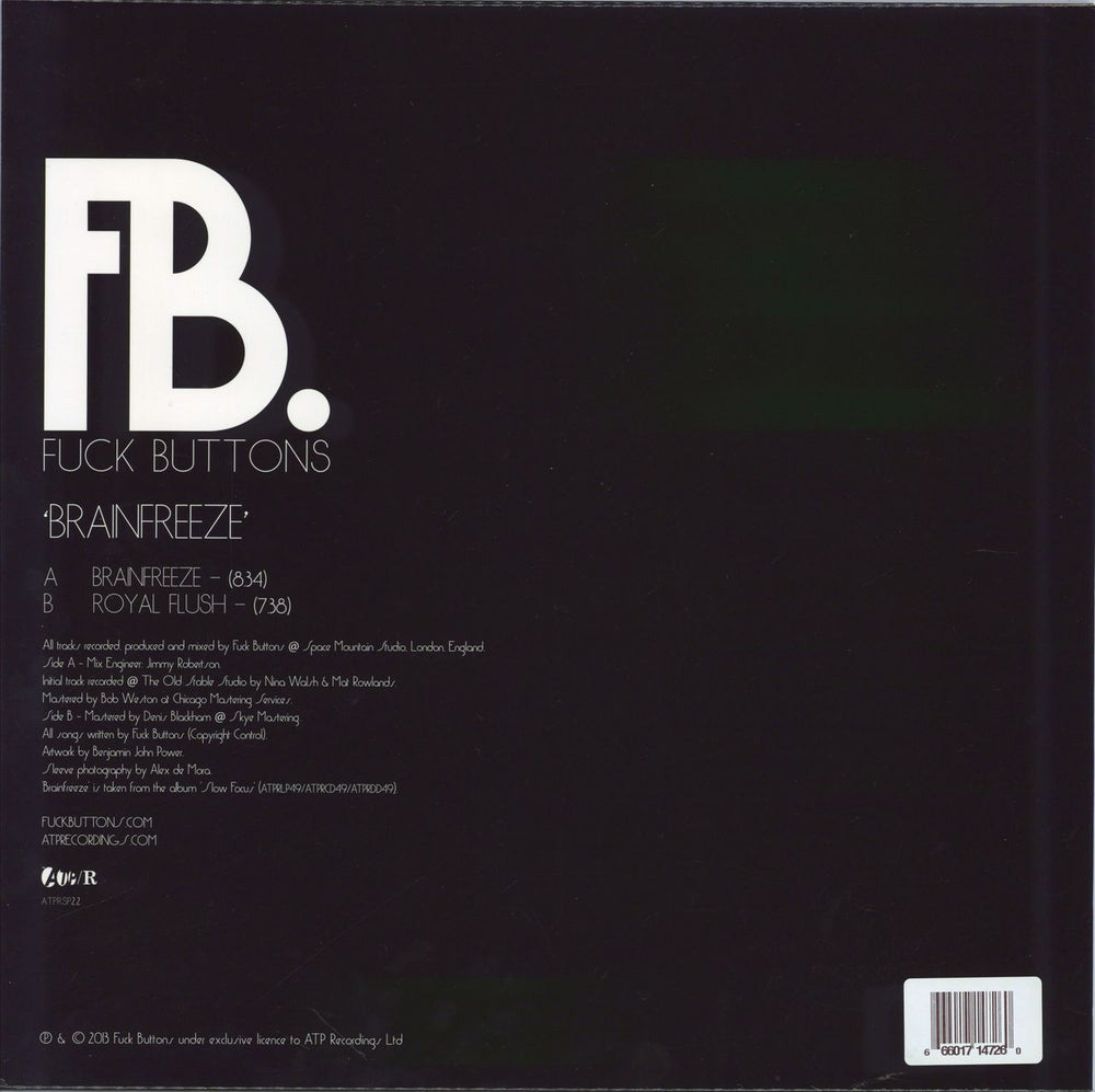 Fuck Buttons Brainfreeze - Clear vinyl UK 12" vinyl single (12 inch record / Maxi-single)