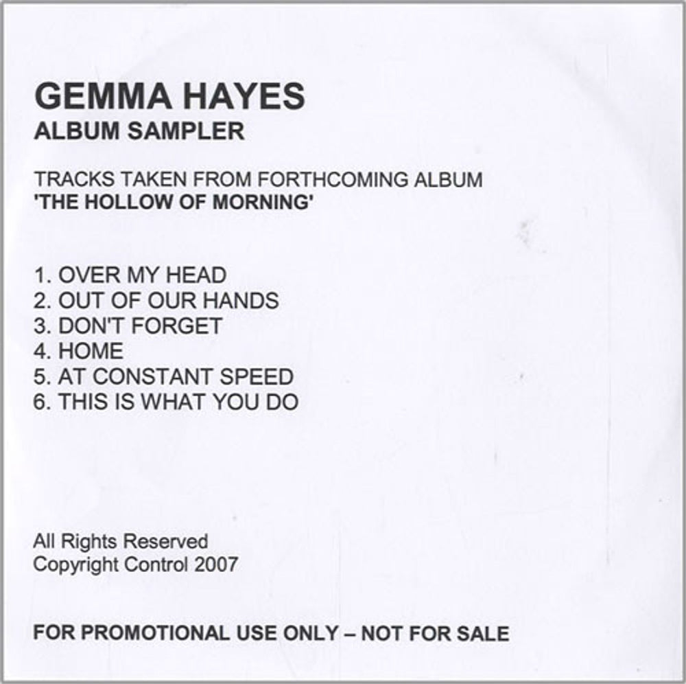 Gemma Hayes The Hollow Of Morning - Album Sampler US Promo CD-R acetate CD-R ACETATE