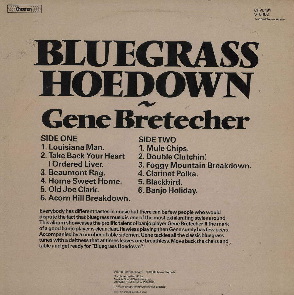 Gene Bretecher Bluegrass Hoedown UK vinyl LP album (LP record)