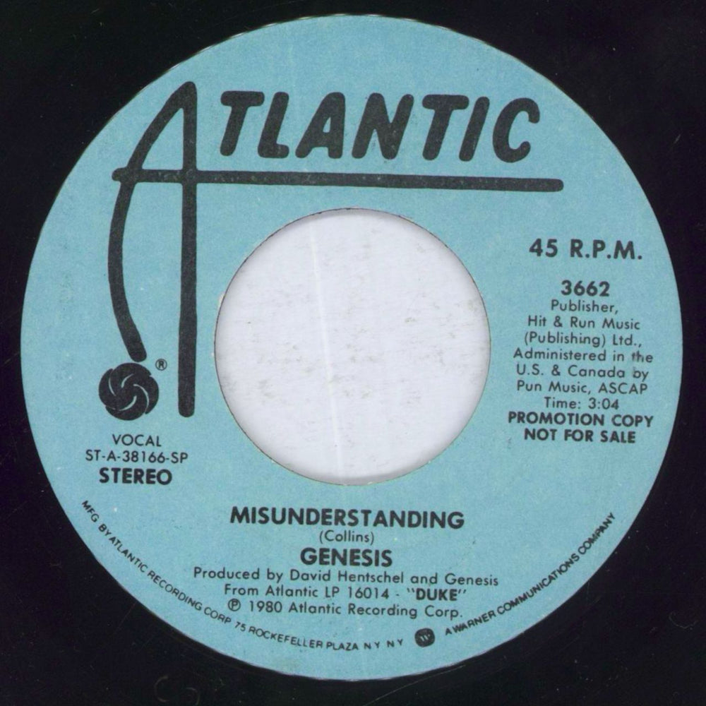 Genesis Misunderstanding US Promo 7" vinyl single (7 inch record / 45) 3662