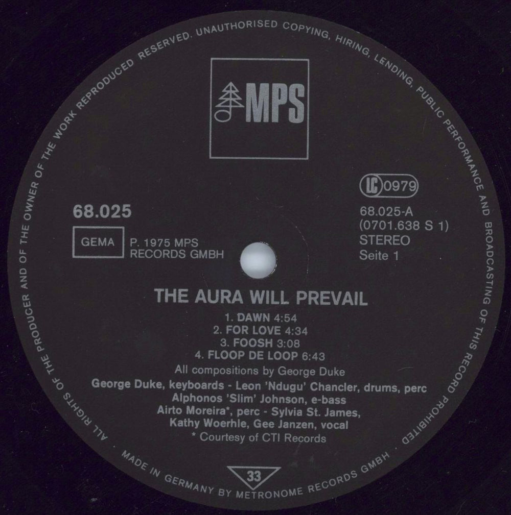 George Duke The Aura Will Prevail German vinyl LP album (LP record) GA9LPTH809520