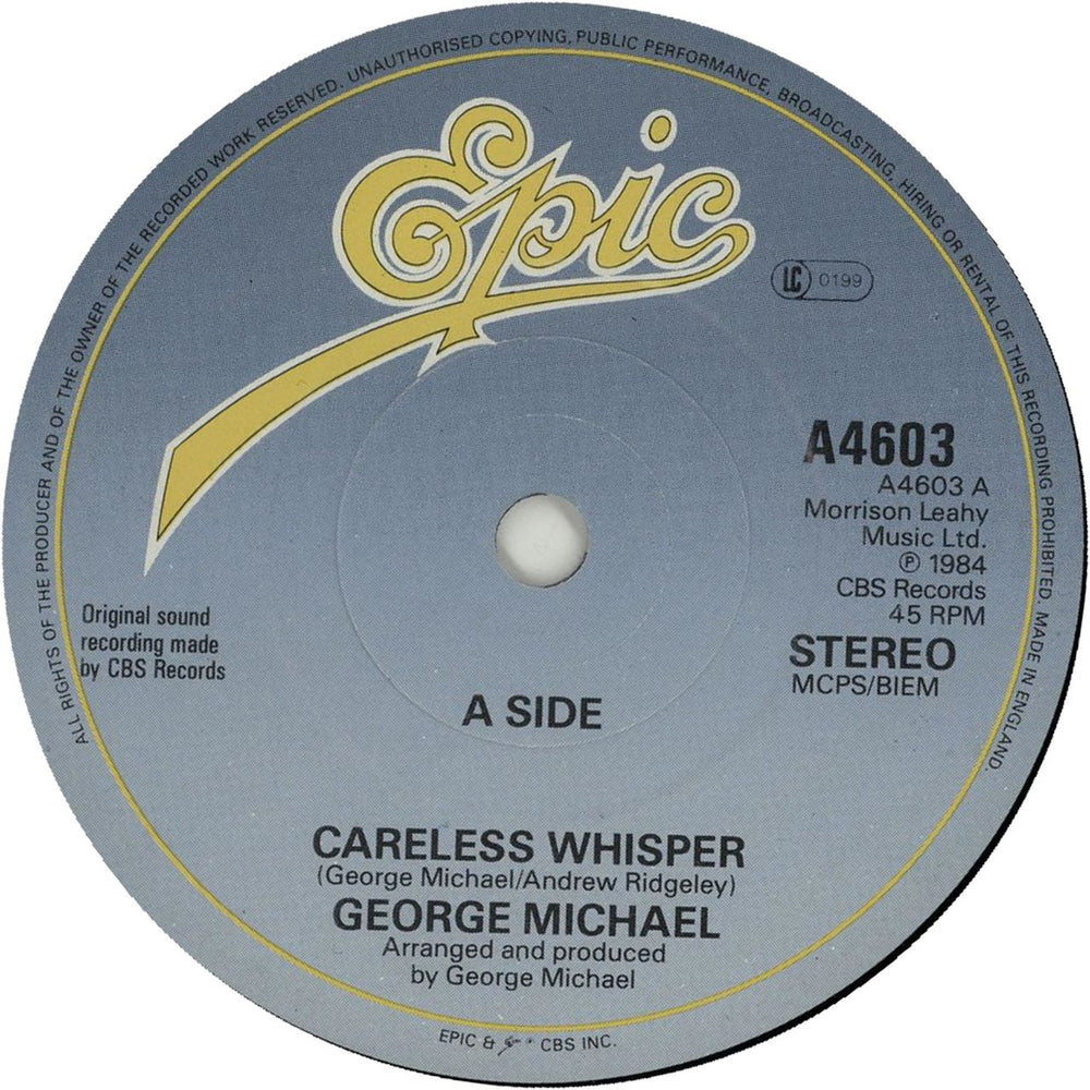 George Michael Careless Whisper - P/S - Solid UK 7" vinyl single (7 inch record / 45) GEO07CA655499