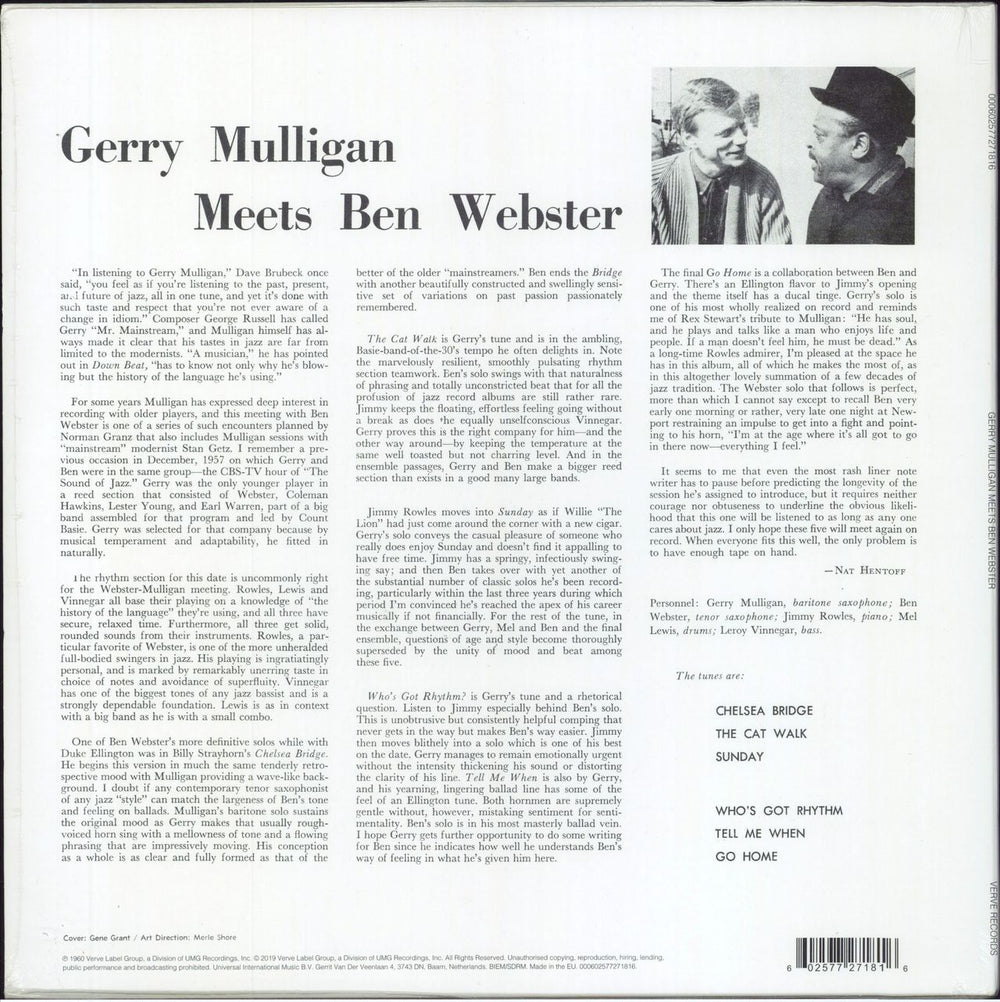 Gerry Mulligan Gerry Mulligan Meets Ben Webster - 180gm - Sealed UK vinyl LP album (LP record) 602577271816