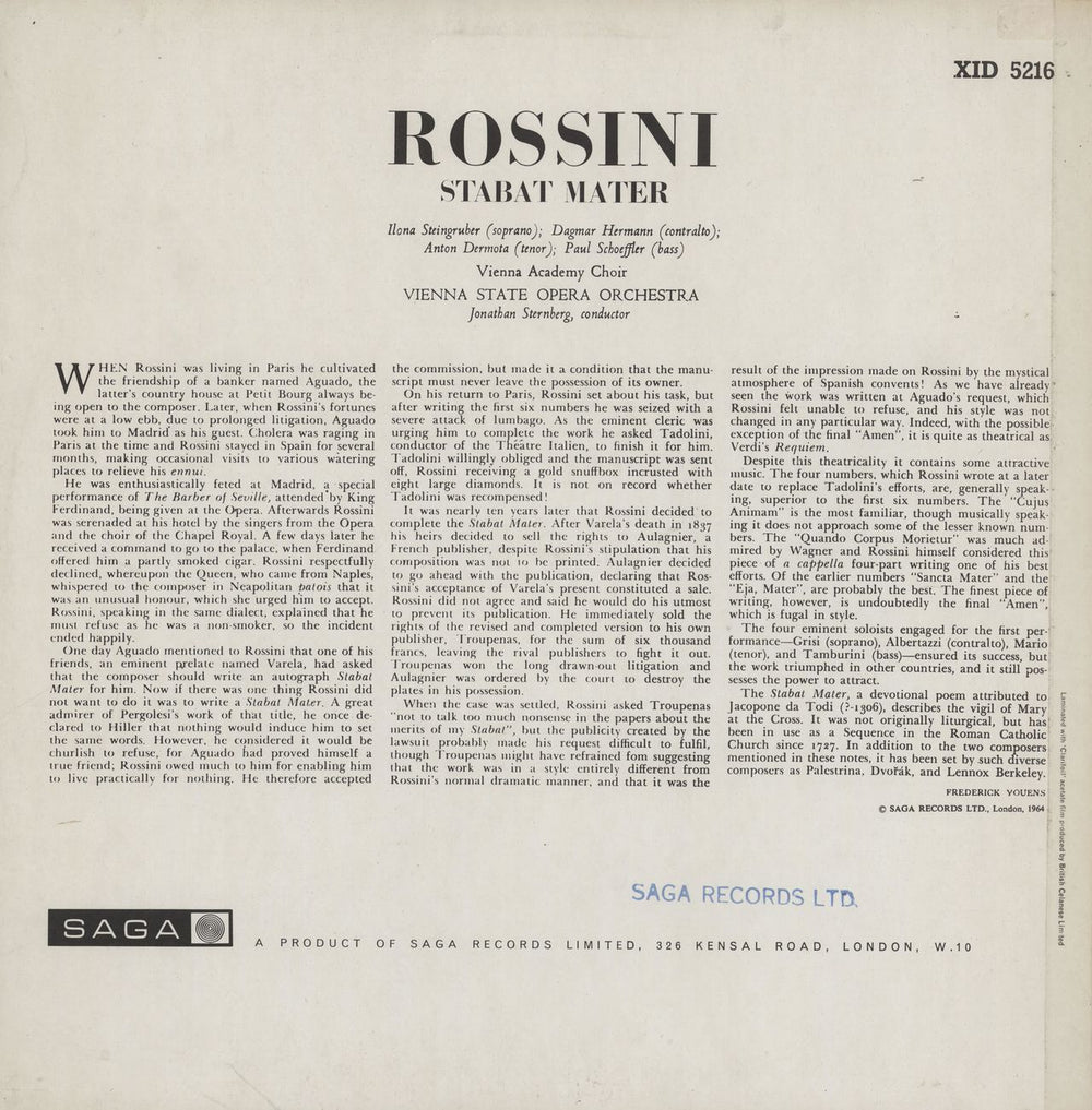 Gioacchino Rossini Stabat Mater UK vinyl LP album (LP record)