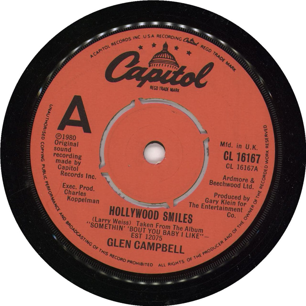 Glen Campbell Hollywood Smiles UK Promo 7" vinyl single (7 inch record / 45) CL16167