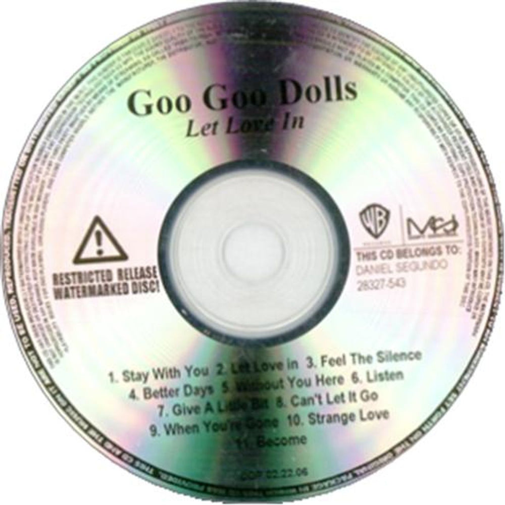 Goo Goo Dolls Let Love In Mexican Promo CD-R acetate CD-R ACETATE