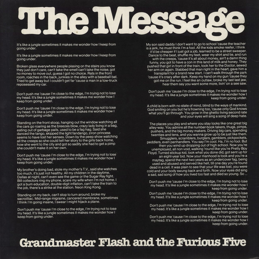 Grandmaster Flash The Message + p/s - EX UK 12" vinyl single (12 inch record / Maxi-single)