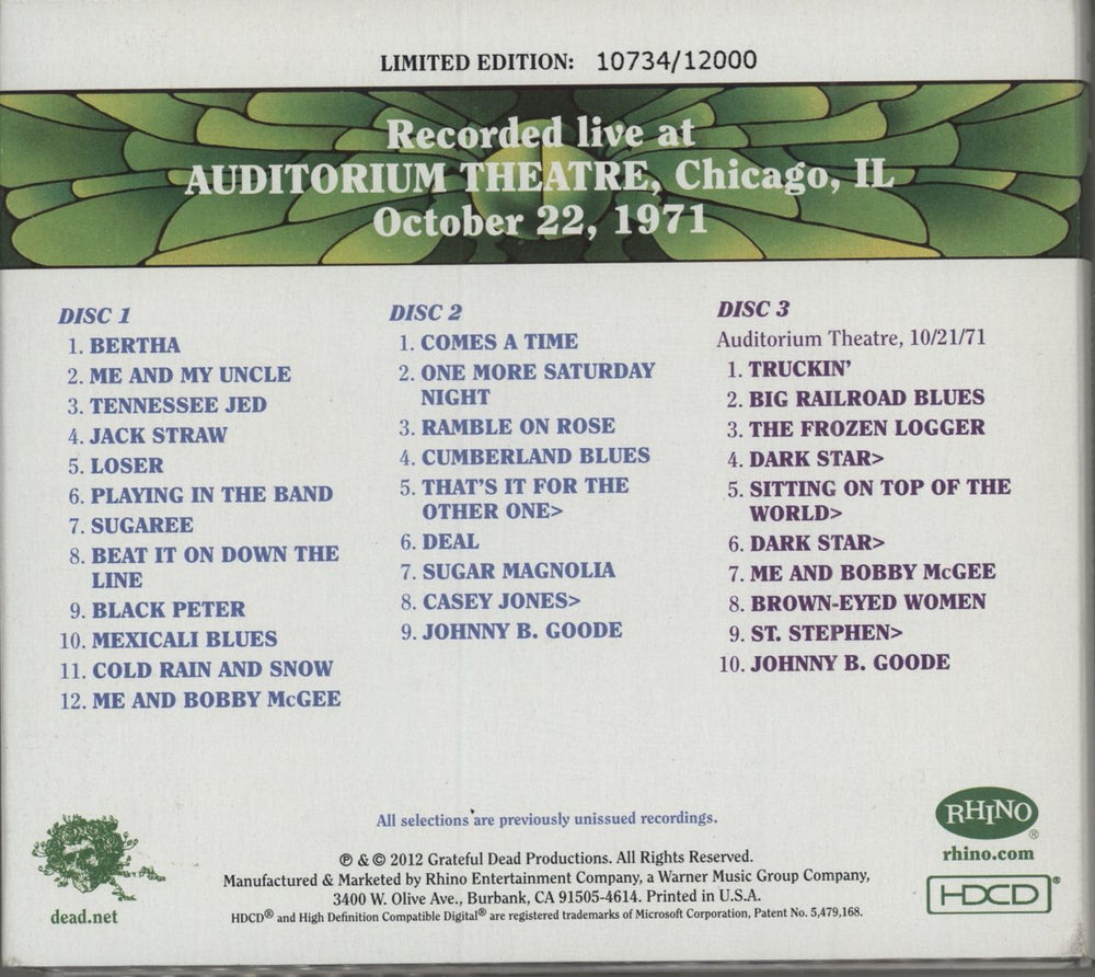 Grateful Dead Dave's Picks Volume 3: Auditorium Theatre, Chicago, IL 10/22/71 US 3-CD album set (Triple CD) GRD3CDA790394