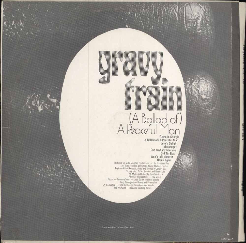 Gravy Train Ballad Of A Peaceful Man South African vinyl LP album (LP record)