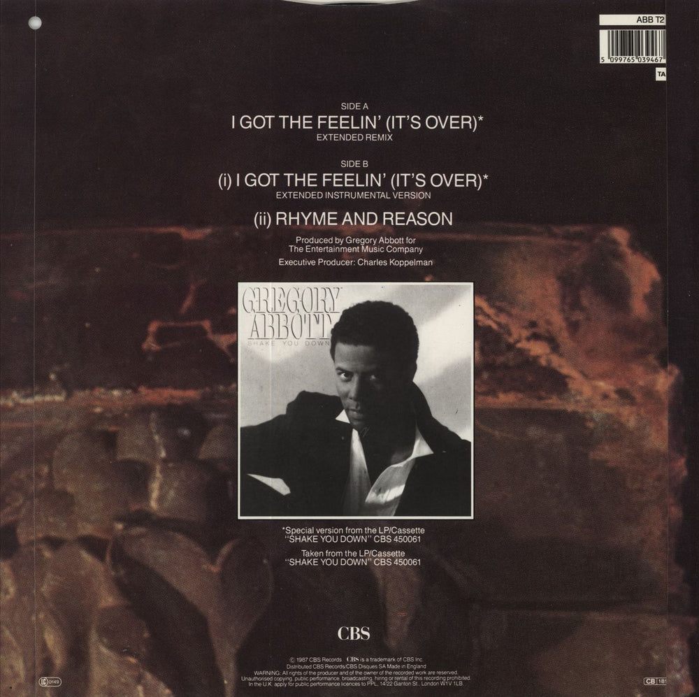 Gregory Abbott I Got The Feelin' (It's Over) UK 12" vinyl single (12 inch record / Maxi-single) 5099765039467