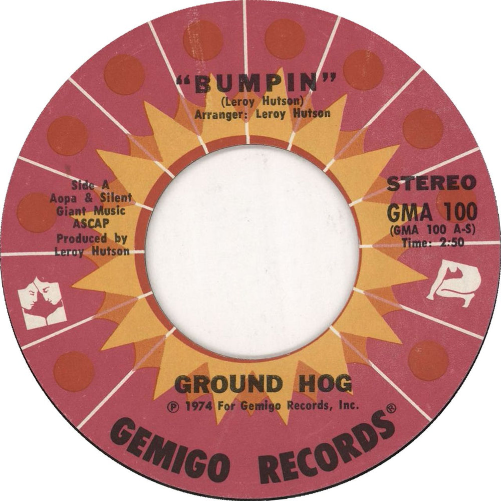 Ground Hog Bumpin' US 7" vinyl single (7 inch record / 45) GMA100