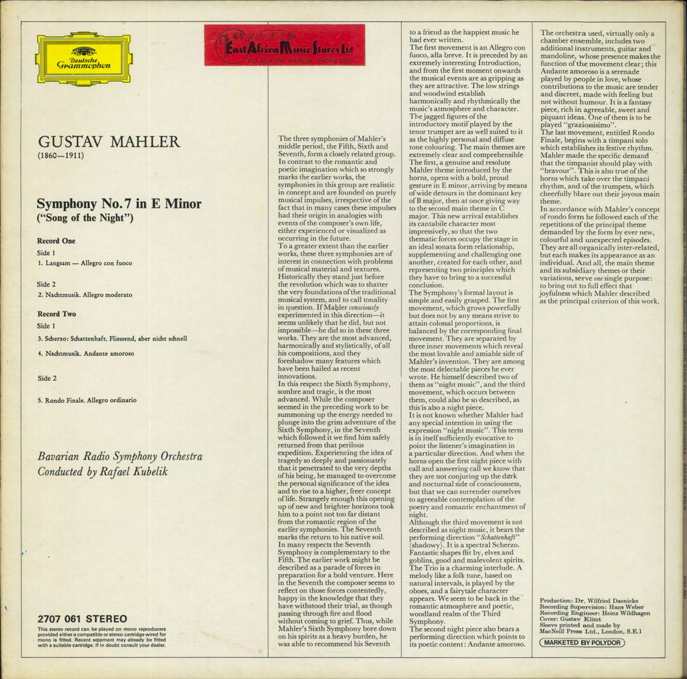 Gustav Mahler Gustav Mahler Symphony No. 7 'Song Of The Night' UK 2-LP vinyl record set (Double LP Album)