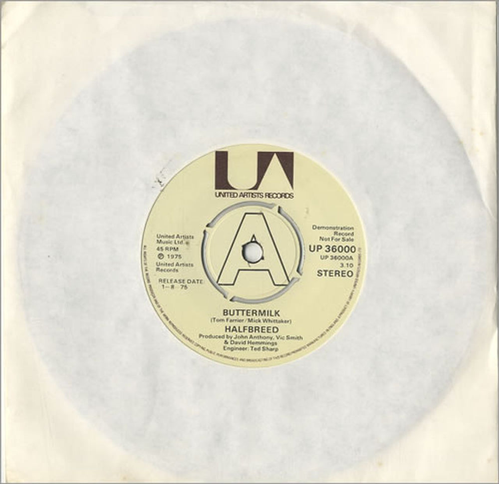 Halfbreed Buttermilk UK Promo 7" vinyl single (7 inch record / 45) UP36000