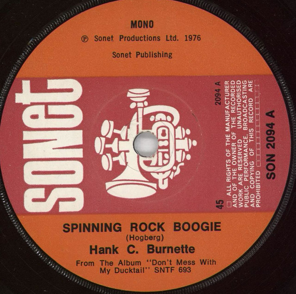 Hank C. Burnette Spinning Rock Boogie - solid UK 7" vinyl single (7 inch record / 45) SON2094