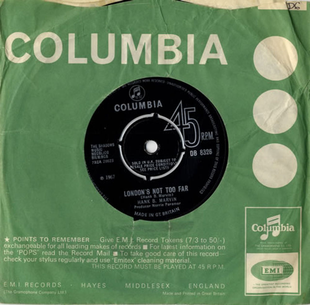 Hank Marvin London's Not Too Far - Four Prong UK 7" vinyl single (7 inch record / 45) DB8326