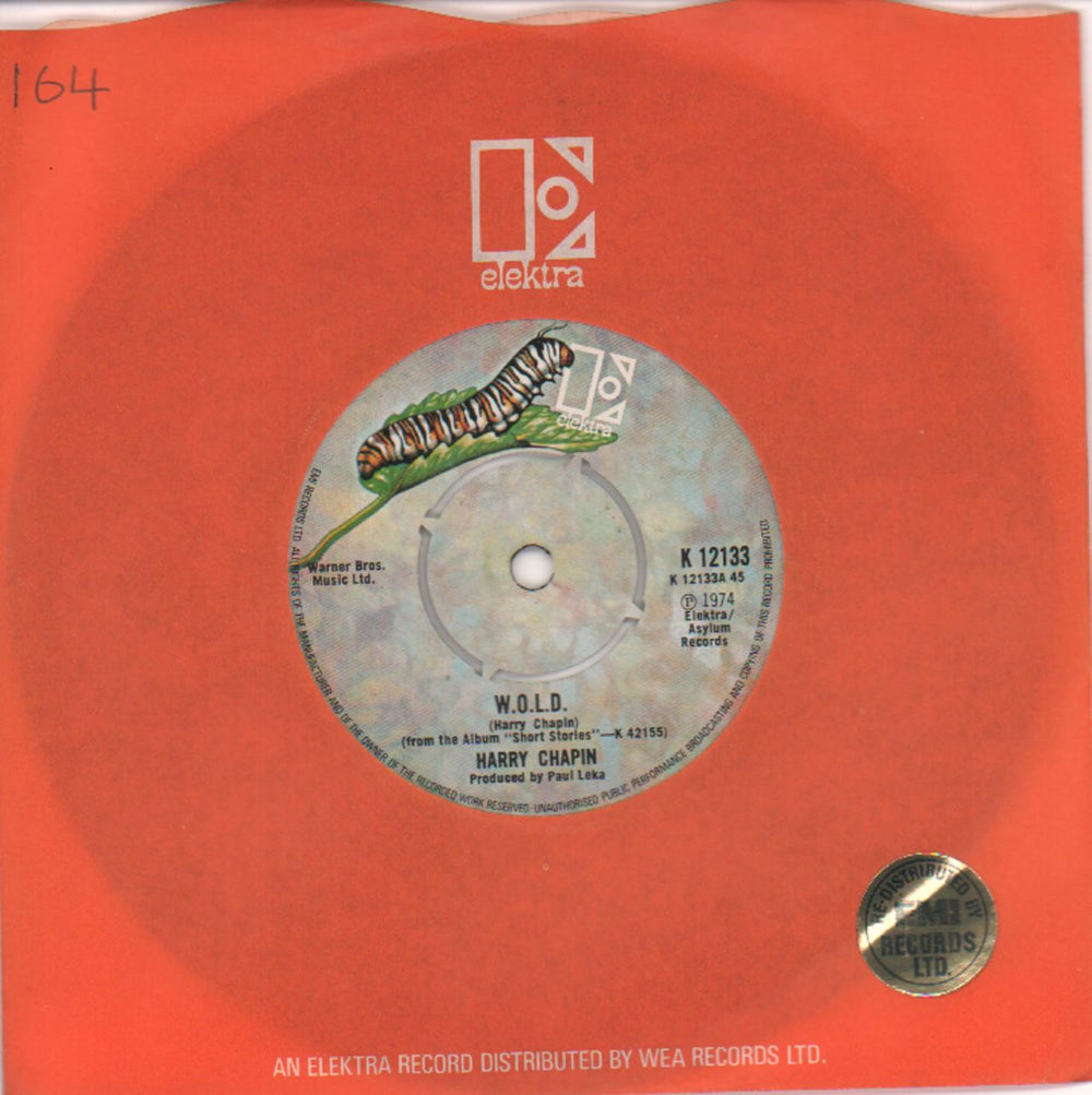 Harry Chapin W.O.L.D. - 4 prong centre UK 7" vinyl single (7 inch record / 45) K12133