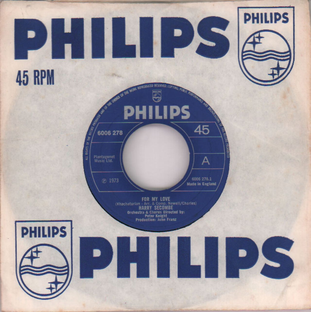 Harry Secombe For My Love UK 7" vinyl single (7 inch record / 45) 6006278