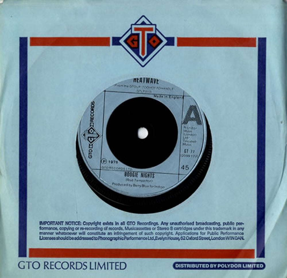 Heatwave Boogie Nights UK 7" vinyl single (7 inch record / 45) GT77