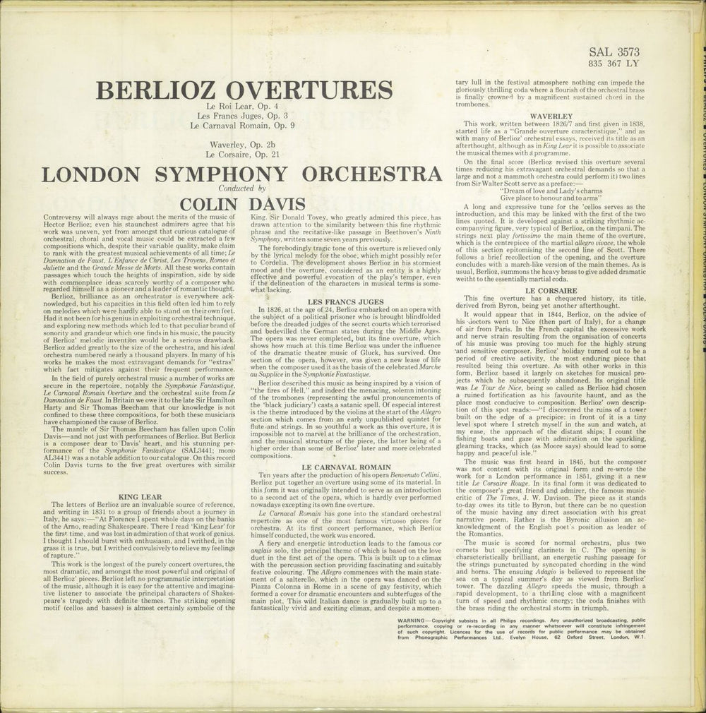 Hector Berlioz Berlioz Overtures UK vinyl LP album (LP record)