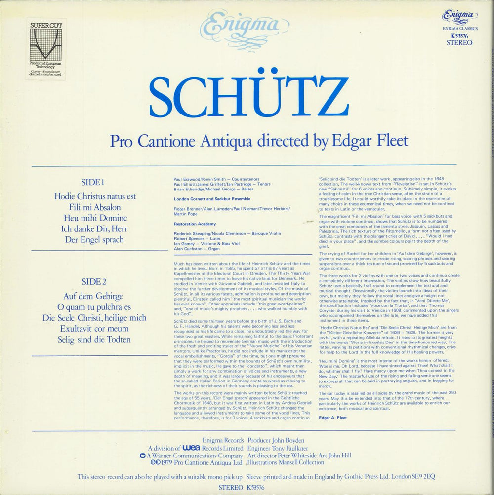 Heinrich Schütz Schütz UK vinyl LP album (LP record)
