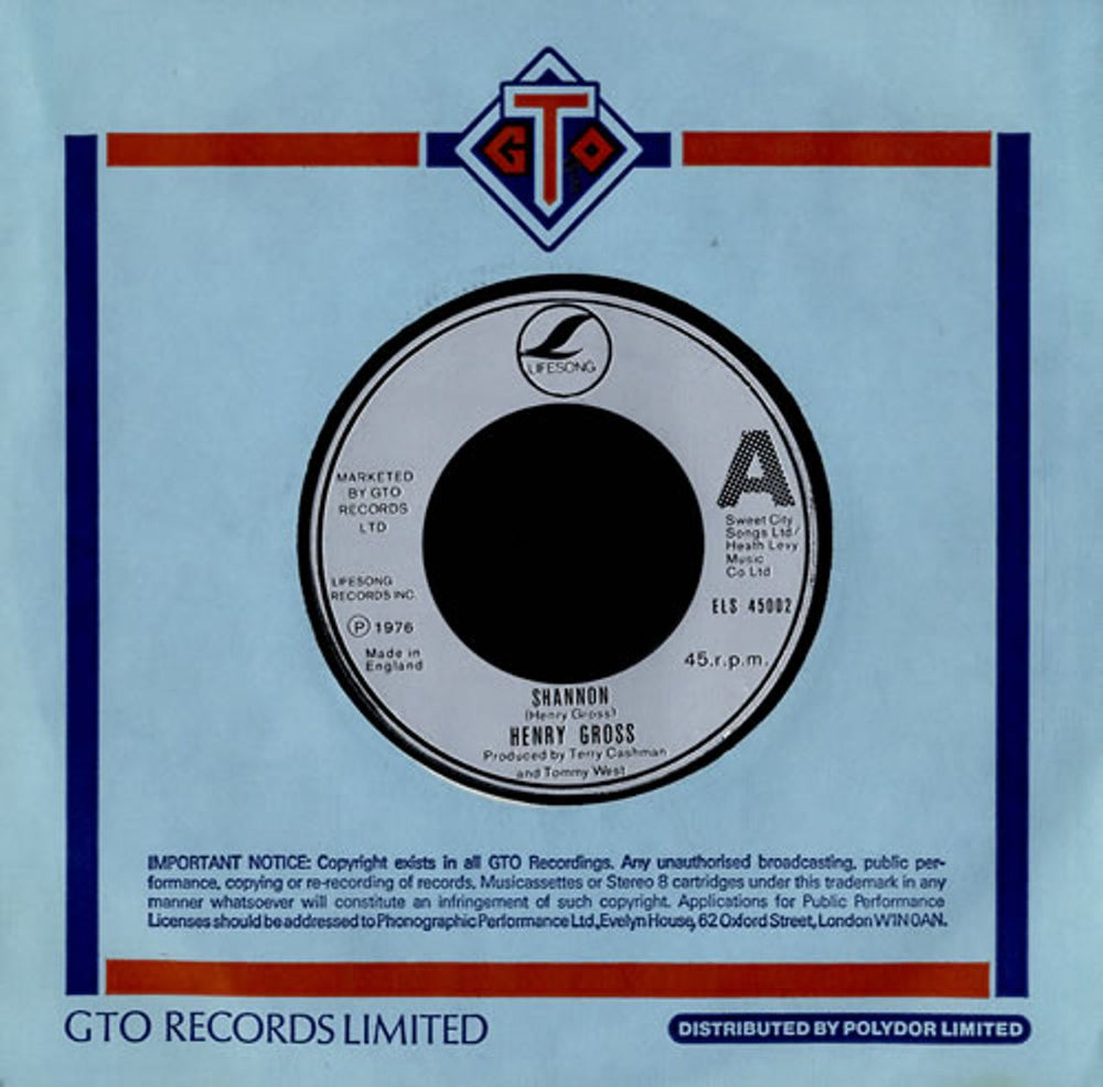 Henry Gross Shannon UK 7" vinyl single (7 inch record / 45) ELS45002