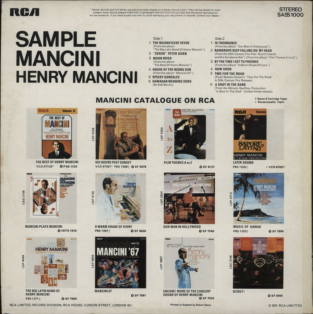 Henry Mancini Sample Mancini UK vinyl LP album (LP record)