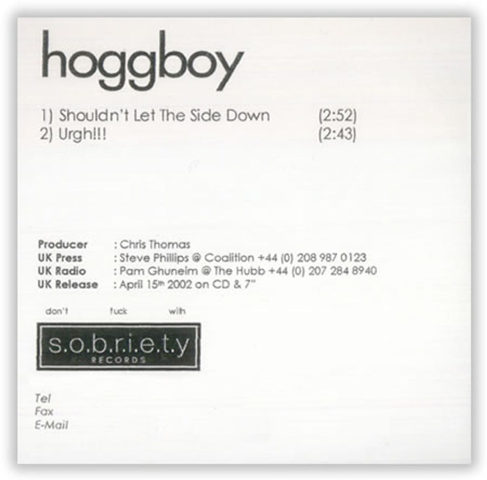 Hoggboy Shouldn't Let The Side Down UK Promo CD-R acetate CD ACETATE