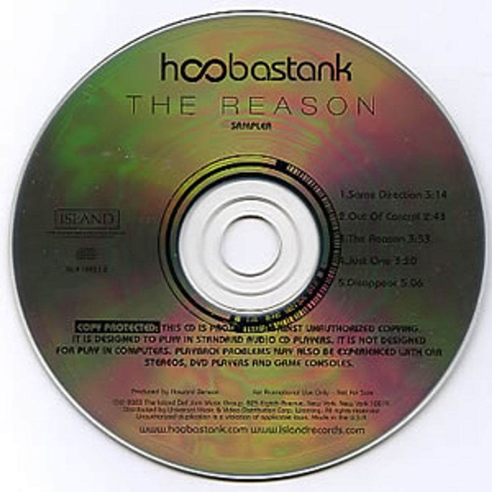 Hoobastank The Reason - Sampler US Promo CD single (CD5 / 5") ISLR-15951-2