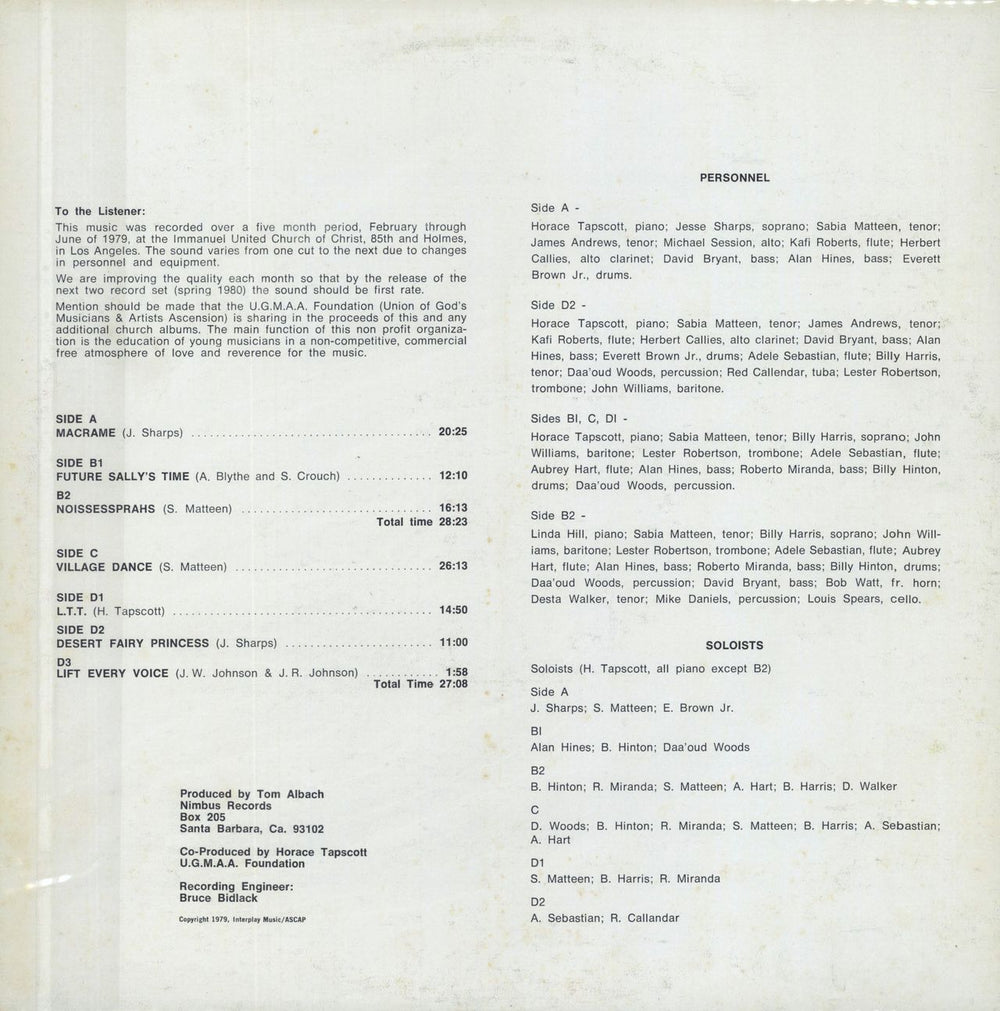 Horace Tapscott Live At I.U.C.C. - 1st US 2-LP vinyl record set (Double LP Album)